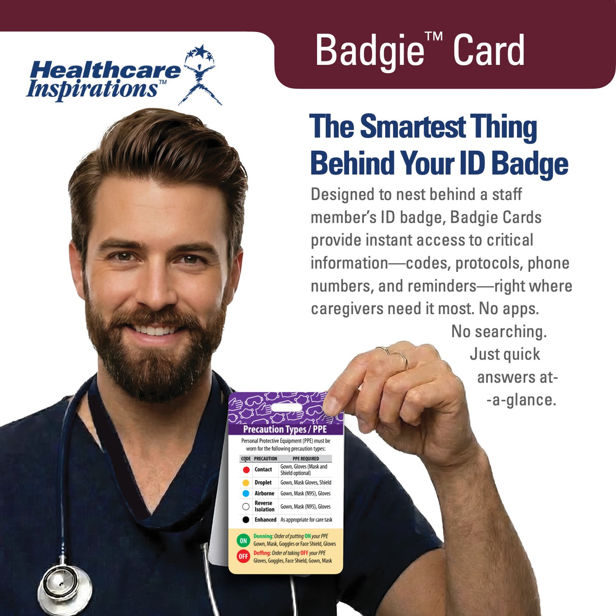 Precaution Types PPE Hand Hygiene Badgie Card, isolation precautions badge card, PPE reference card, hand hygiene badge card, infection prevention badge card, standard precautions card, contact precautions card, droplet precautions card, airborne precautions card, healthcare PPE guide, hospital badge reference, nursing badge card, infection control badge card, transmission-based precautions, Healthcare Inspirations Badgie Card