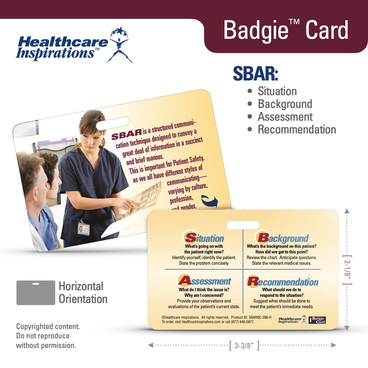 SBAR, SBAR communication, Situation Background Assessment Recommendation, patient safety, healthcare communication, nursing communication, handoff communication, Badgie Card, healthcare badge card, clinical communication tool, shift report, care transitions, interdisciplinary communication, hospital safety, nursing education, physician communication, patient handoff, Joint Commission, escalation of care, healthcare training tool