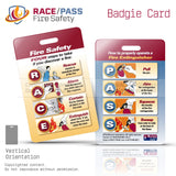 RACE PASS, fire safety, fire safety badge card, Badgie Card, fire response, PASS extinguisher method, workplace safety, emergency preparedness, fire extinguisher training, healthcare fire safety, hospital safety, life safety, fire drill training, staff education, emergency response, safety compliance, The Joint Commission, CMS compliance, point of care reference, employee safety tool